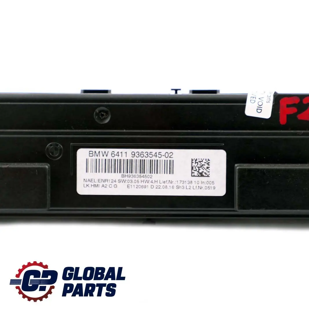 BMW F20 F21 F30 F31 LCI Panel de control del aire acondicionado A/C 9363545