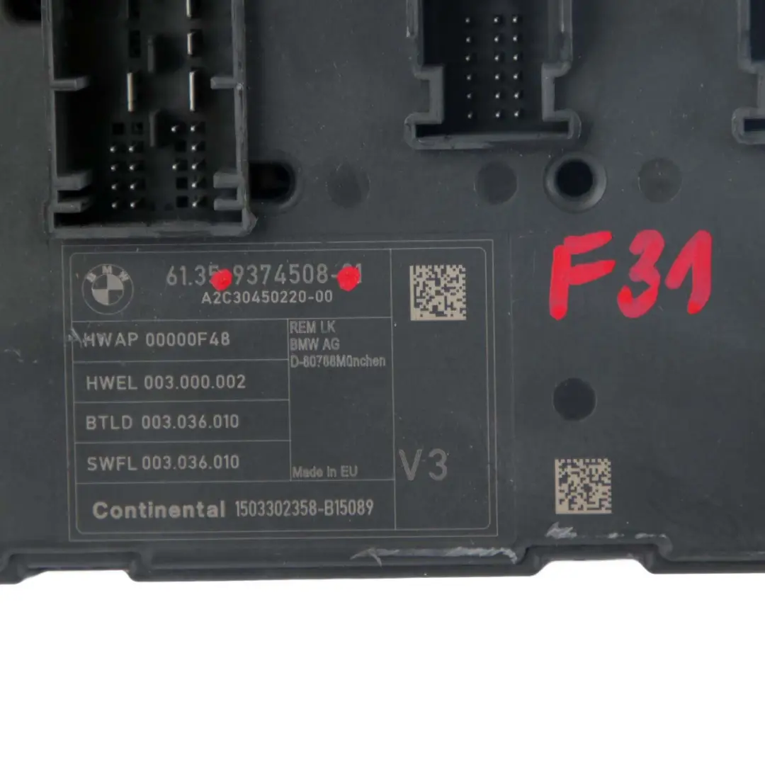 BMW F20 F21 F30 F31 REM Módulo Electrónico Trasero Fusibles Control V3 9374508