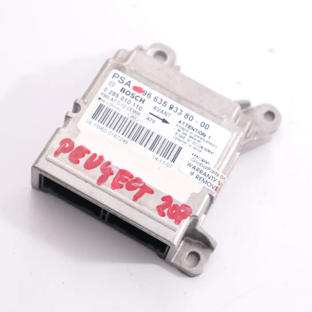 Peugeot 207 Airbag Modul ECU Steuergerät Sensor Air Bag 9663593380