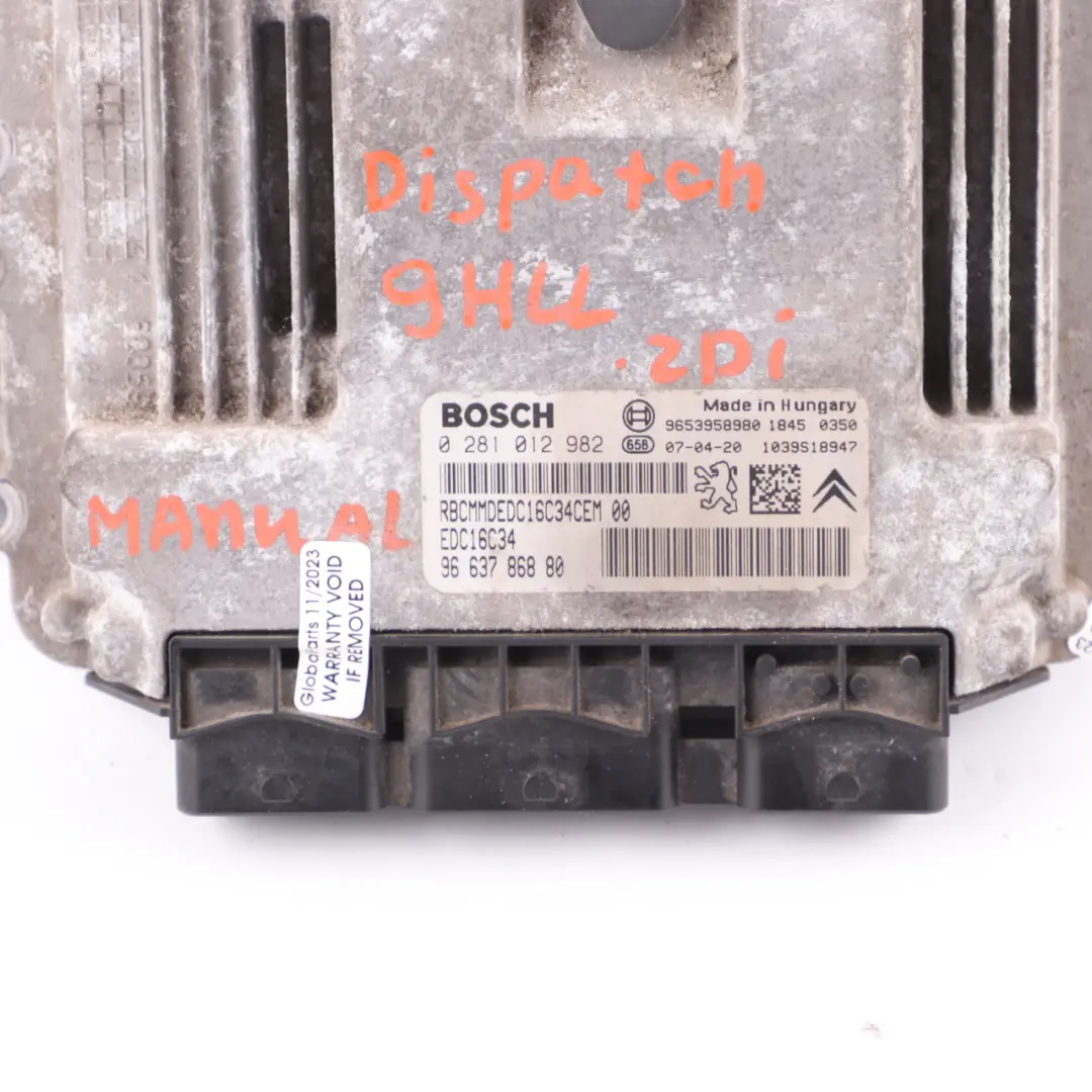 Citroen Dispatch Jumpy 9HM DV6UC 1.6 HDi 90HP Engine Module Unit ECU 9663786880