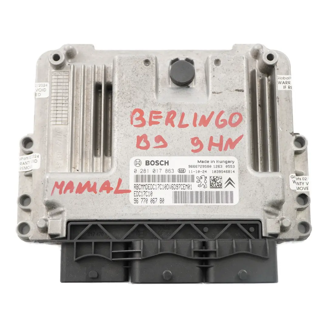 Citroen Berlingo B9 1.6 HDI 9HN Unidad Control Motor ECU EDC 9677006780 Manual