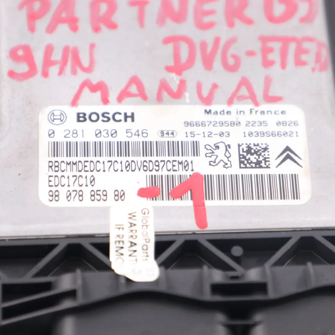 Peugeot Partner B9 9HN 1.6 Dieselmotor Steuergerät Modul ECU 9807885980