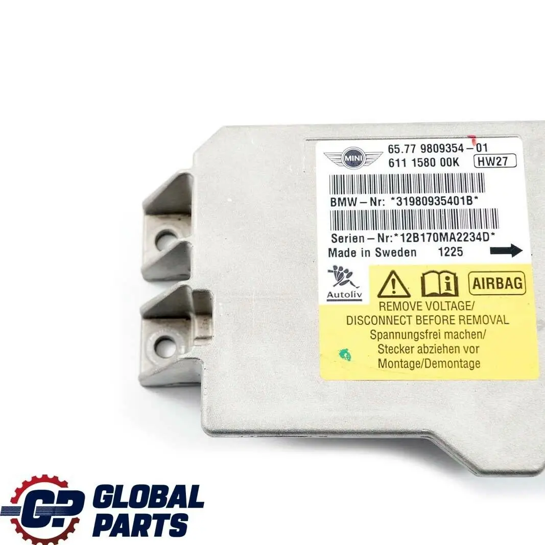 BMW Mini Cooper One R56 R55 R58 R60 R61 Airbag ECU Control Module 9809354