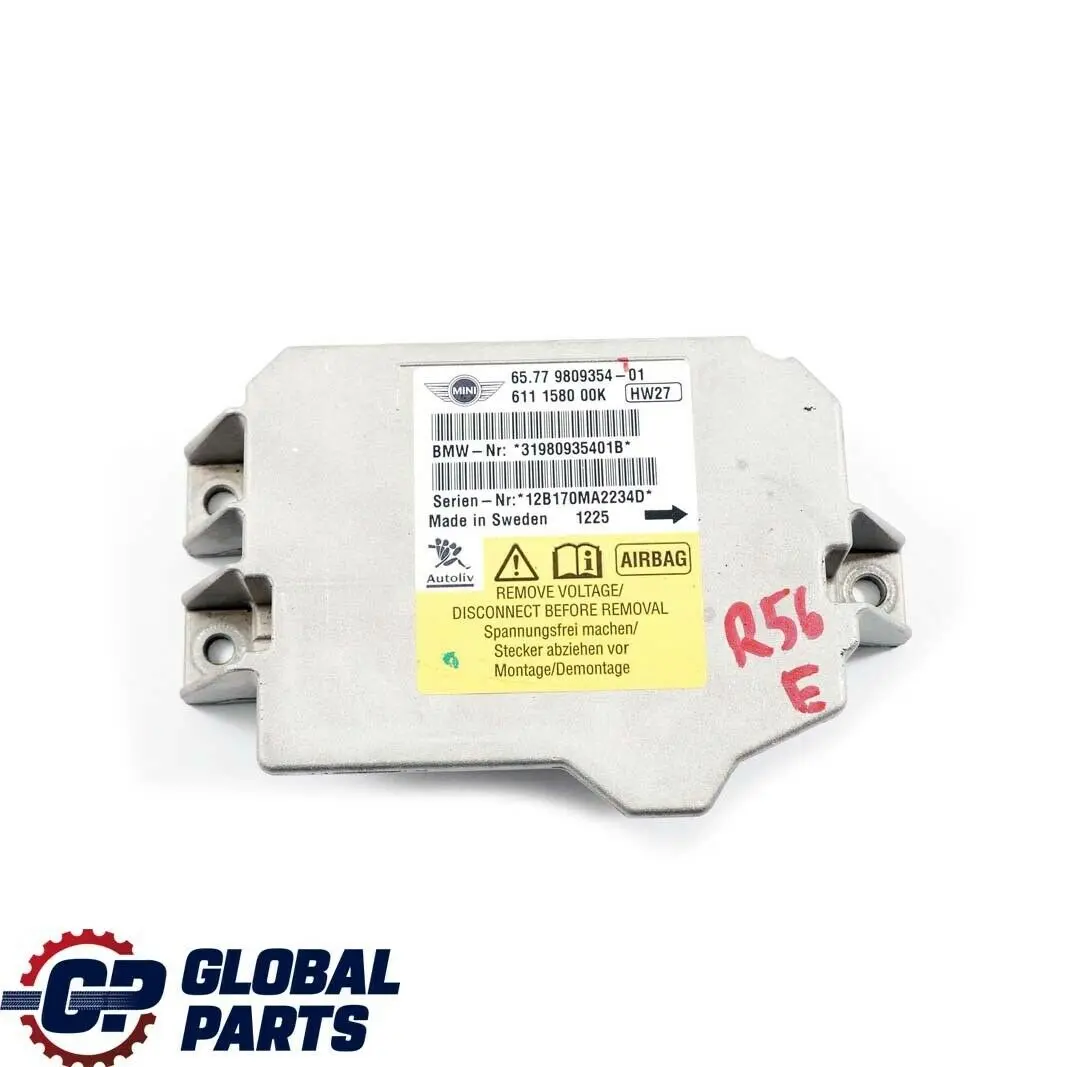 BMW Mini Cooper One R56 R55 R58 R60 R61 Airbag ECU Control Module 9809354