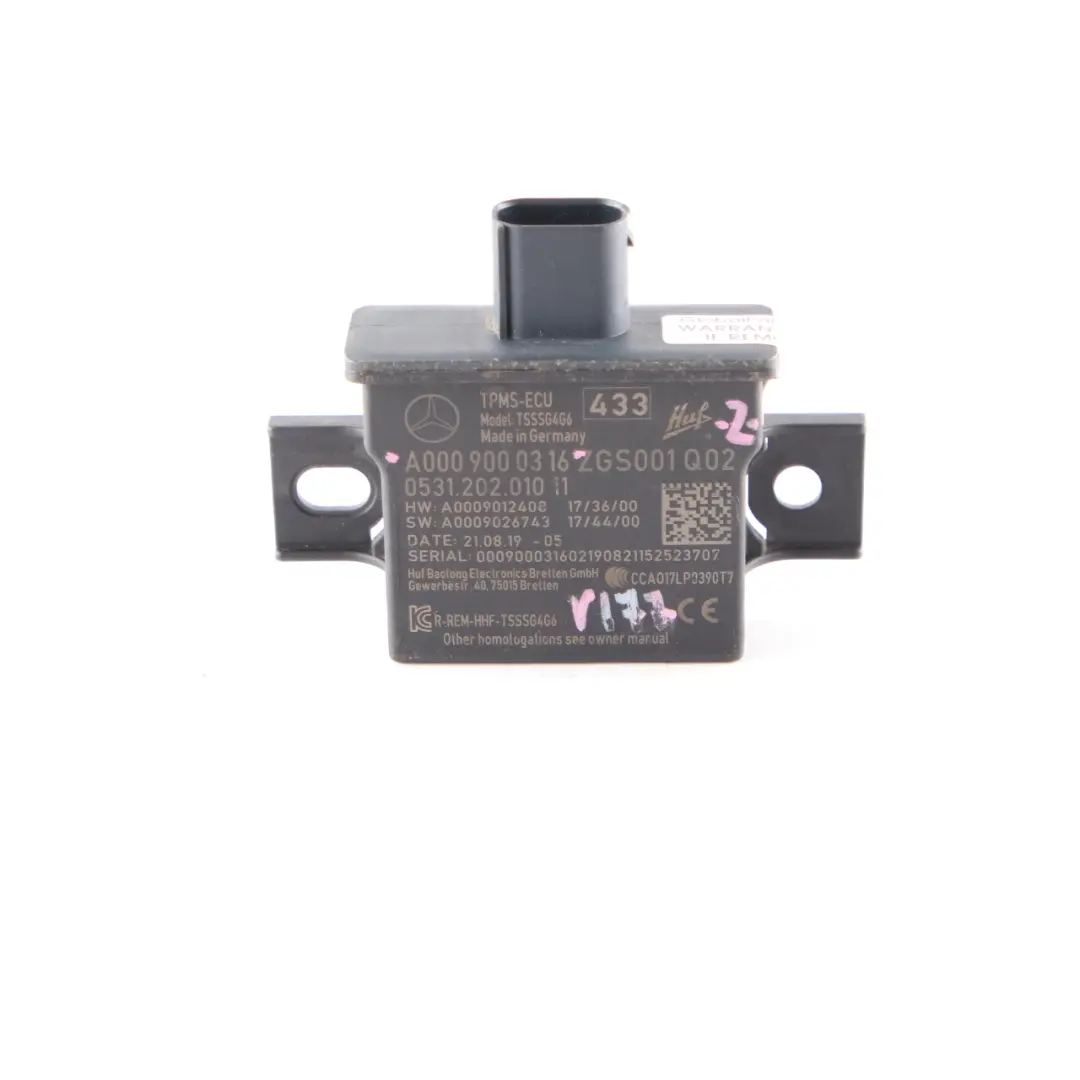 Mercedes W177 W247 Sensor presión neumáticos Módulo Unidad TPMS ECU A0009000316