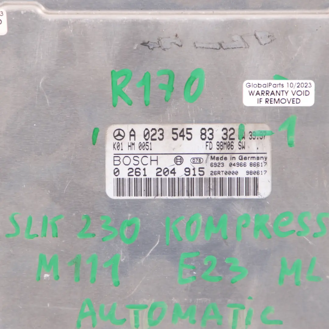 Mercedes R170 SLK 230 Kompressor M111.973 Engine ECU Kit A0235458332 Key Lock