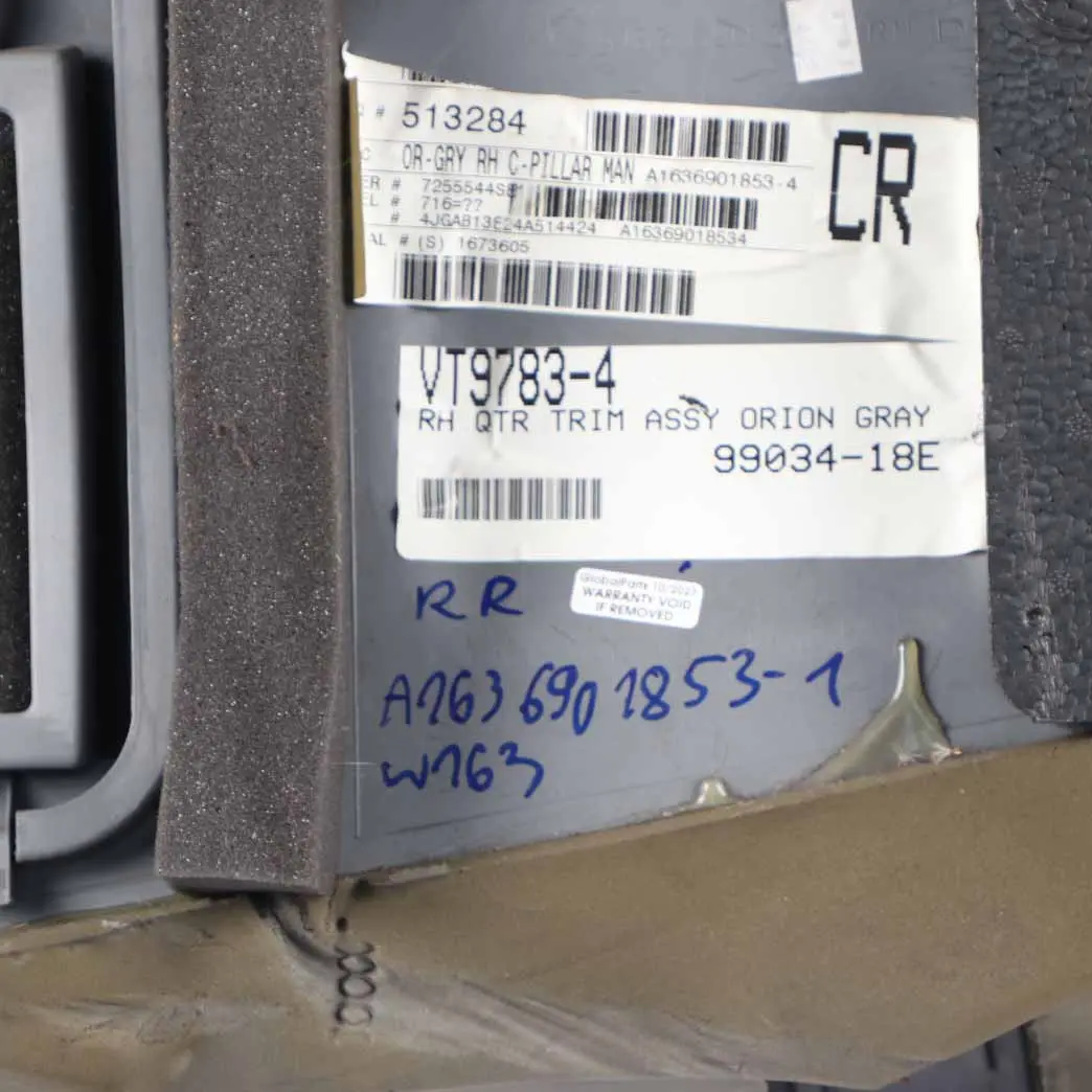 Mercedes ML W163 Trunk Interior Panel Rear Right O/S Trim Cover Grey A1636901853