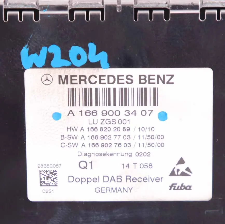 Mercedes W176 W204 Digital Audio DAB Receptor Unidad Control Módulo A1669003407