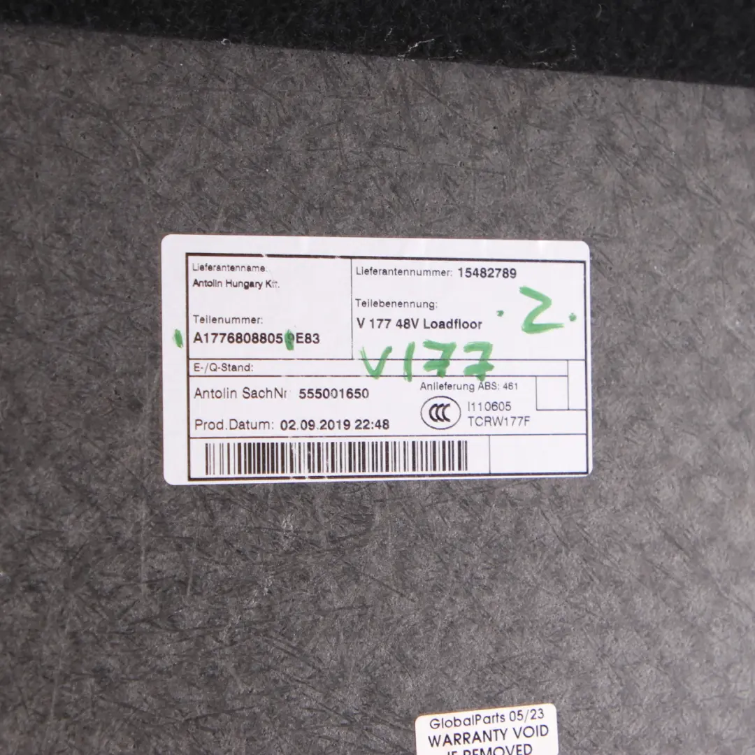 Mercedes V177 Boot Trunk Carpet Floor Mat Rear Panel Liner Cover A1776808805