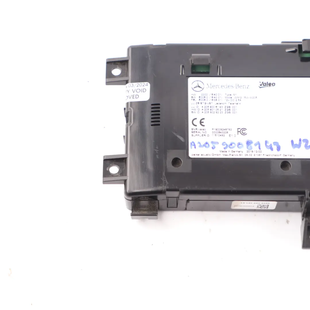 Mercedes W205 Front Telephone Wireless Charging Load Wattage Module A2059008143