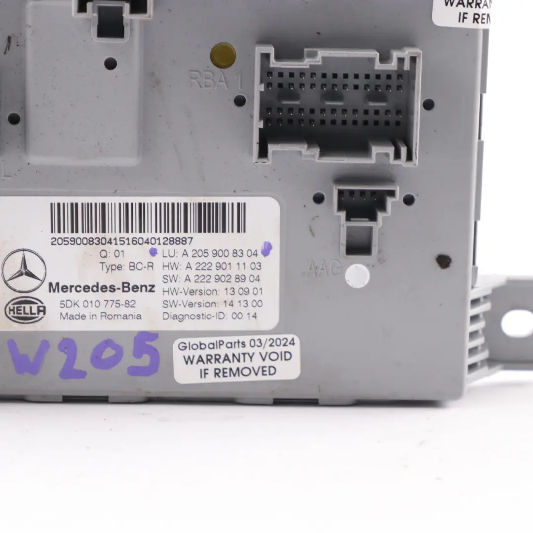 Mercedes W205 SAM Módulo Trasero Unidad control confort corporal ECU A2059008304