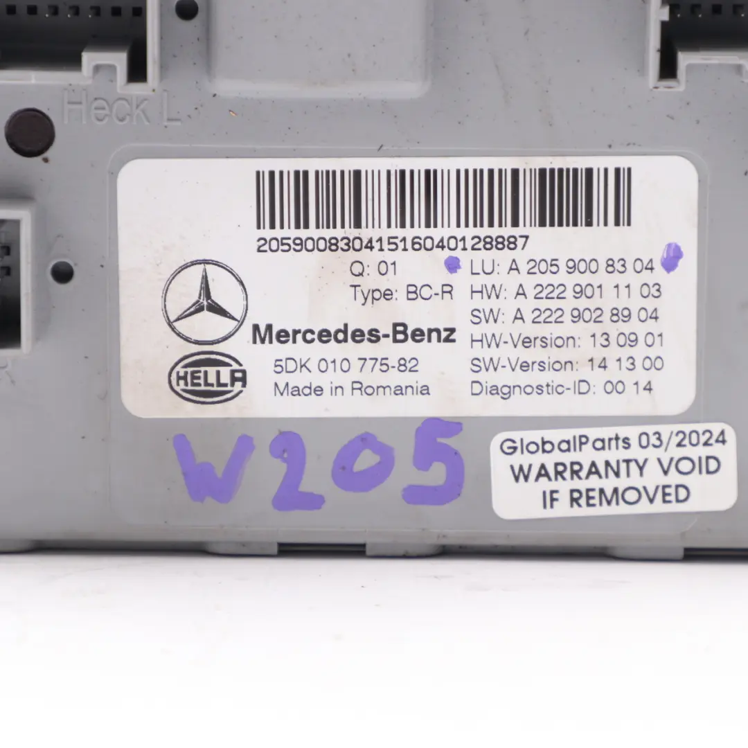 Mercedes W205 SAM Módulo Trasero Unidad control confort corporal ECU A2059008304