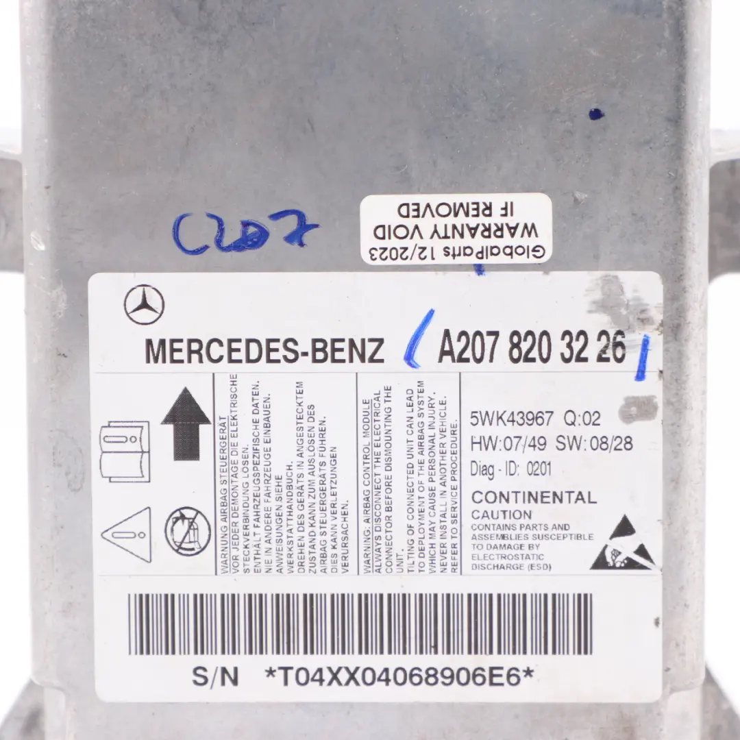 Airbag Module Mercedes W207 C207 Coupe Air Bag SRS Control Unit ECU A2078203226