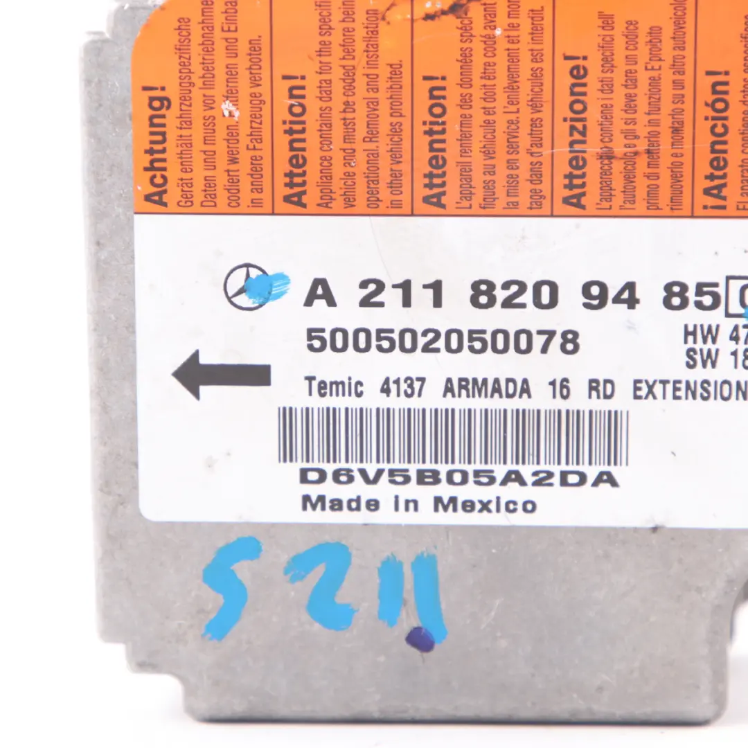 Airbag Module Mercedes W211 W219 Air Bag SRS Control Unit ECU A2118209485