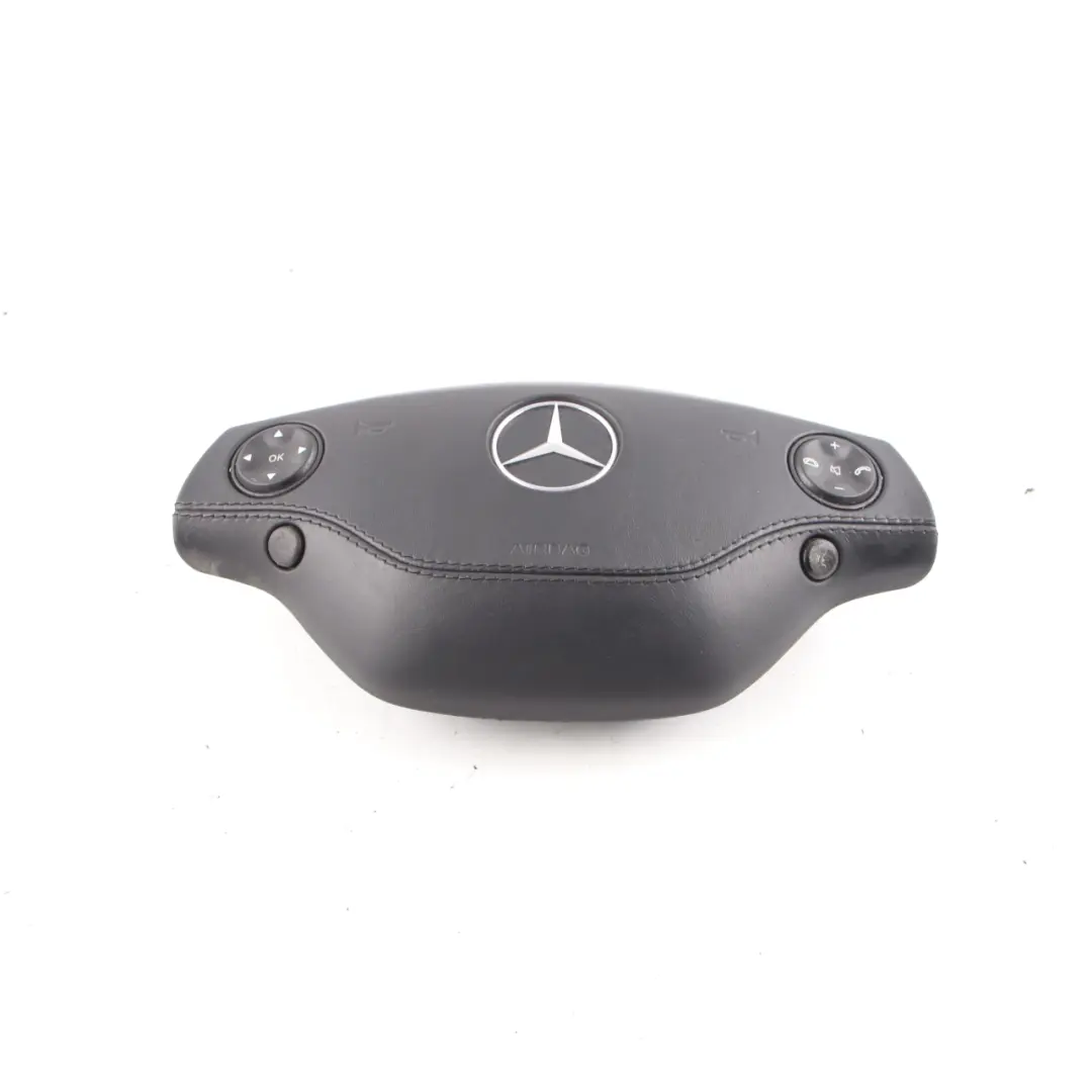 Mercedes W221 Steering Wheel Air Module Buttons Leather Black A2218600502