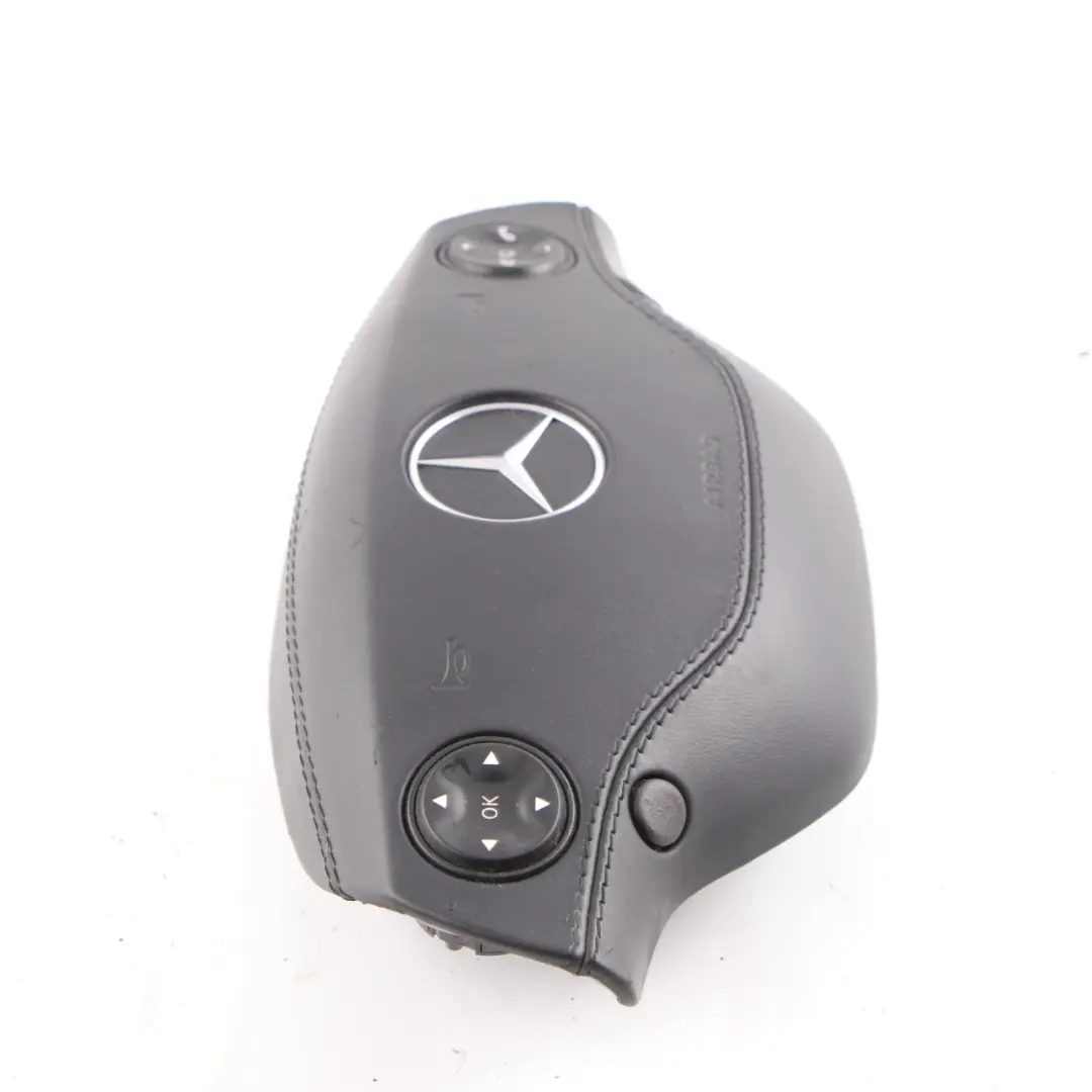 Mercedes W221 Steering Wheel Air Module Buttons Leather Black A2218600502