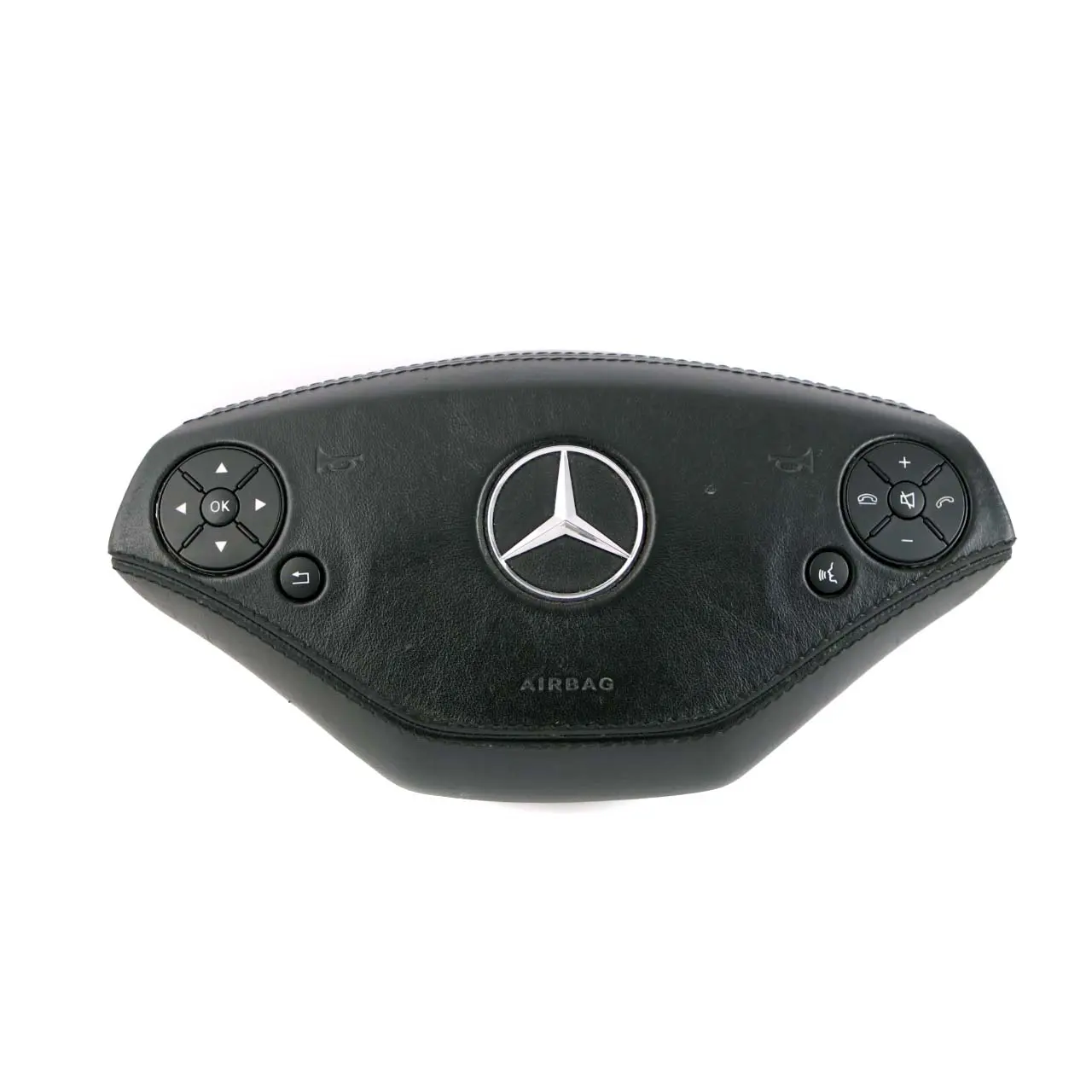 Mercedes W221 Steering Wheel Air Module Buttons Leather Black A2218602902