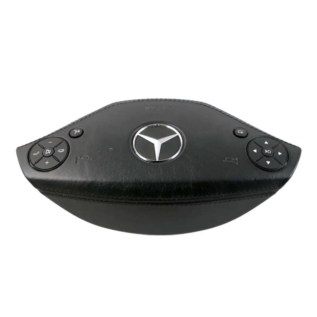 Mercedes W221 Steering Wheel Air Module Buttons Leather Black A2218602902