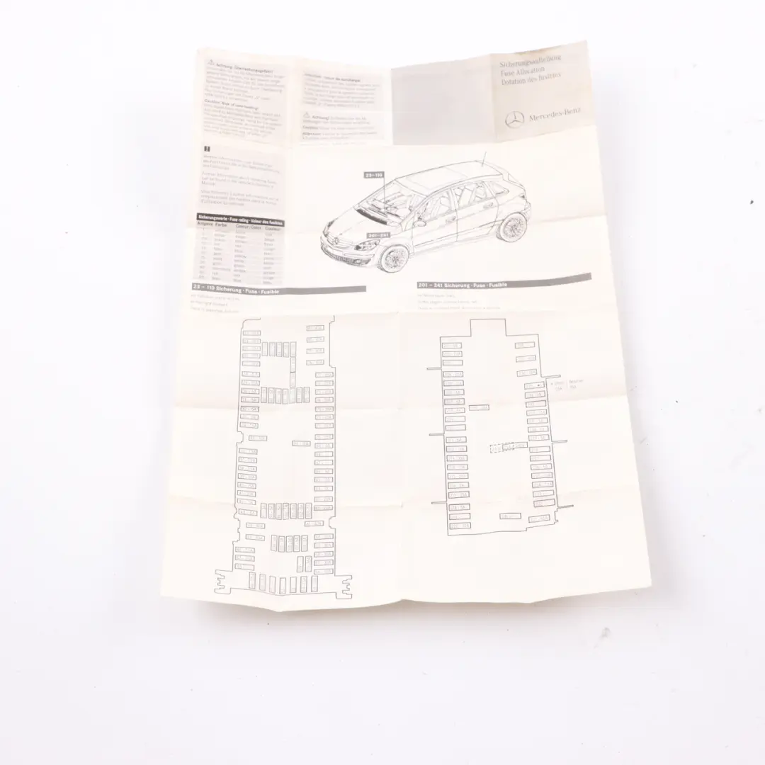 Mercedes W176 Fuse Box Allocation Fuse Placement Map Card Diagram A2465840971