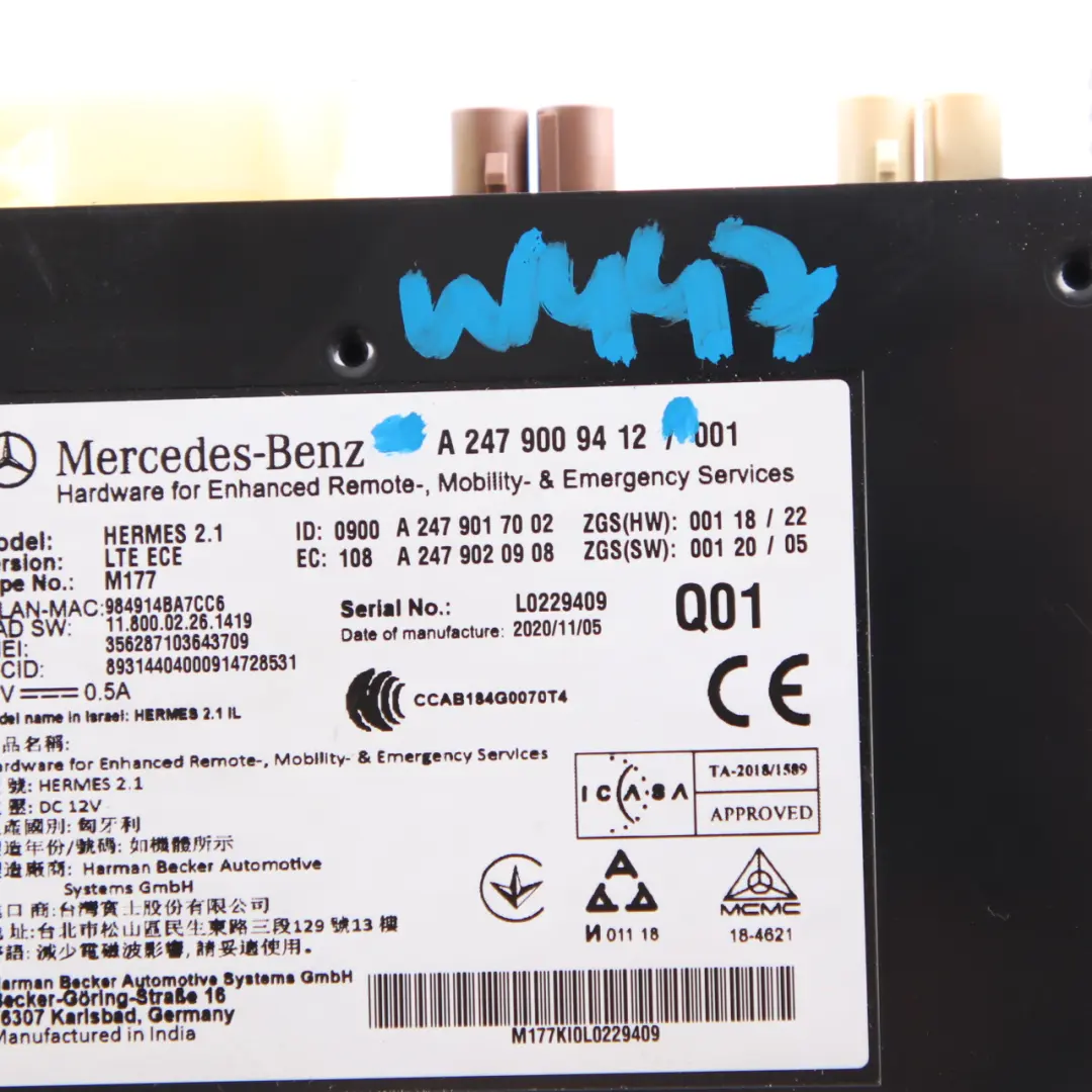 Mercedes W247 W447 Moduł Sterownik Bluetooth ECU A2479009412