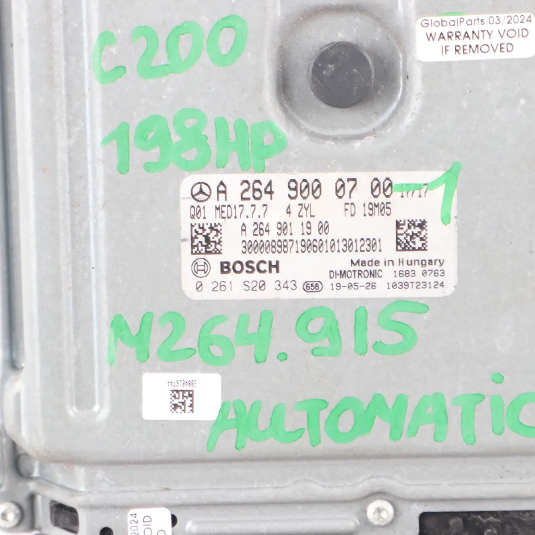 Mercedes W205 C200 264.915 198HP Engine ECU Kit Module A2649000700 Key Automatic