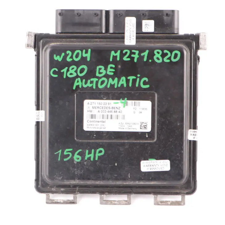 Mercedes W204 C180 BlueEFFICIENCY M271.820 156HP Engine Control Unit ECU