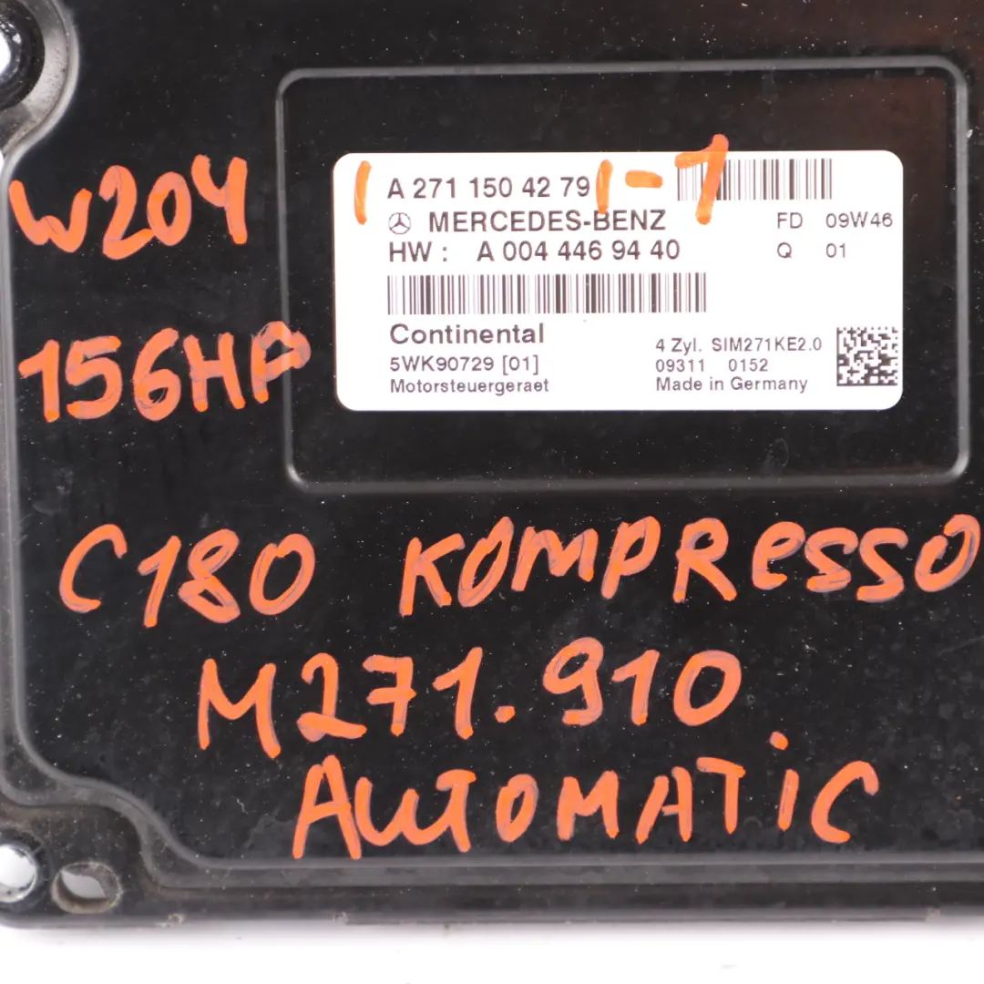 Mercedes W204 C180 156HP Kompressor M271.910 Engine ECU Kit A2711502779 Key