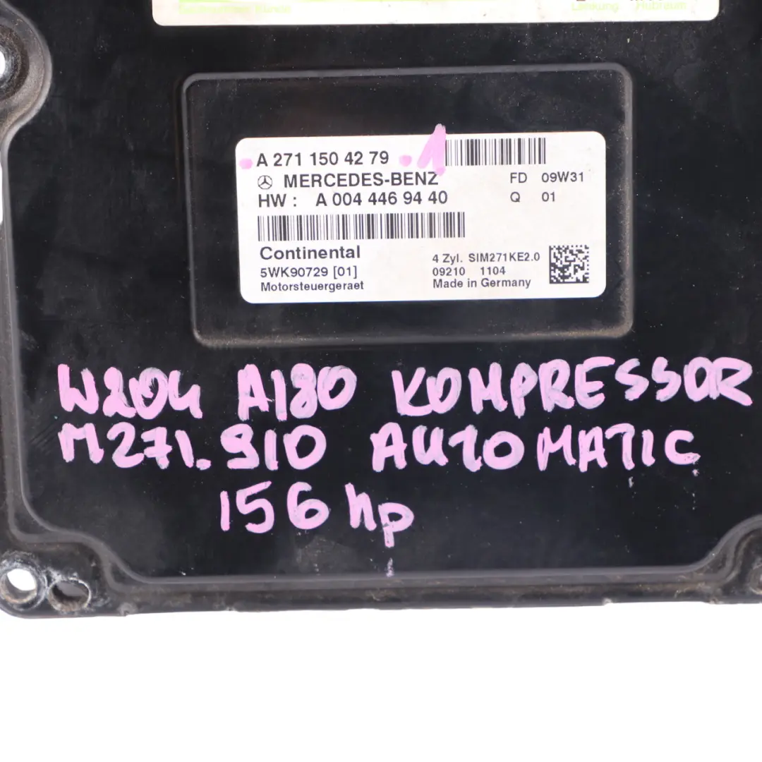 Mercedes W204 C180 156HP Kompressor 271.910 Engine ECU Kit A2711504279 Key Lock