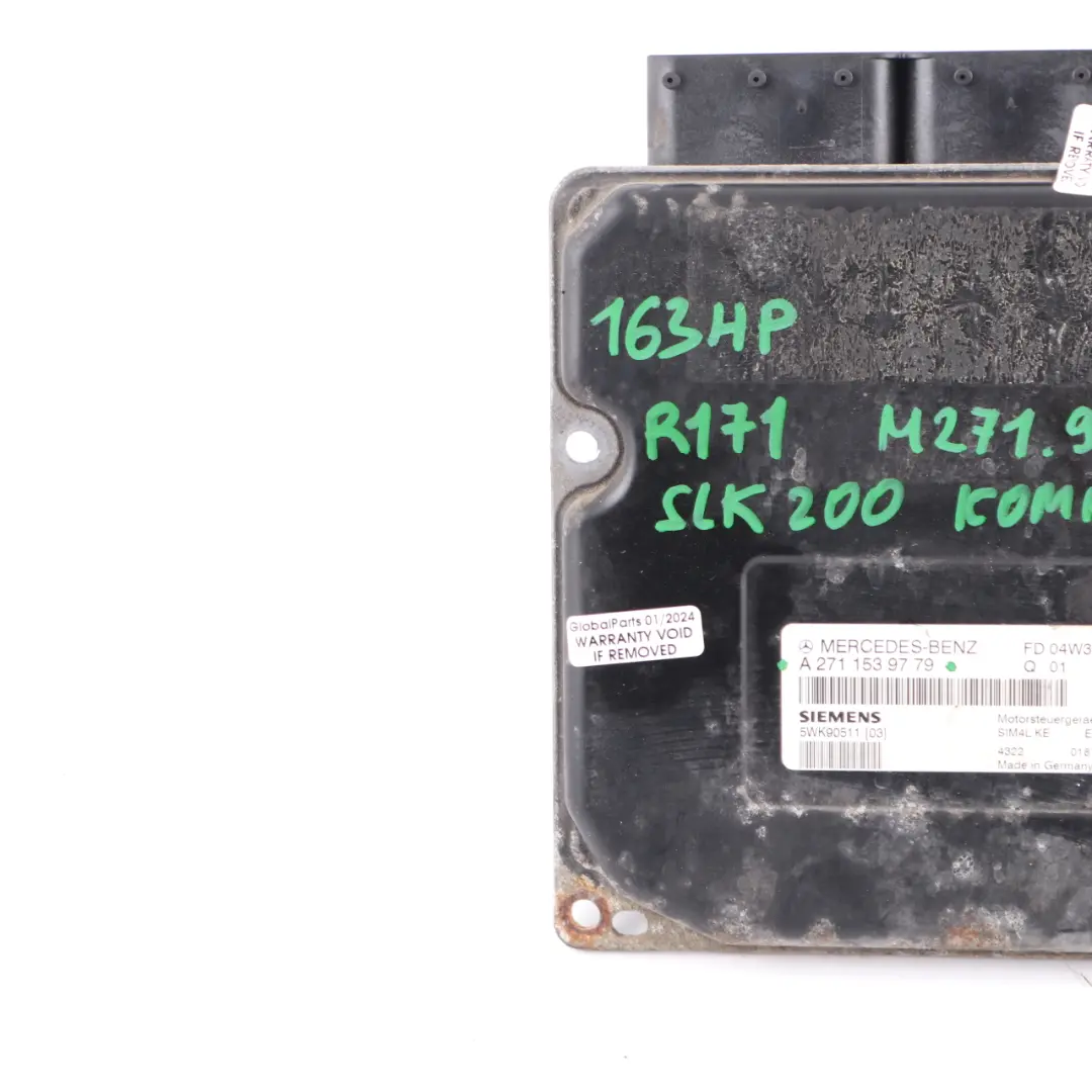 Mercedes R171 SLK 200 163HP M271.944 Kompressor Engine ECU A2711539779 Automatic