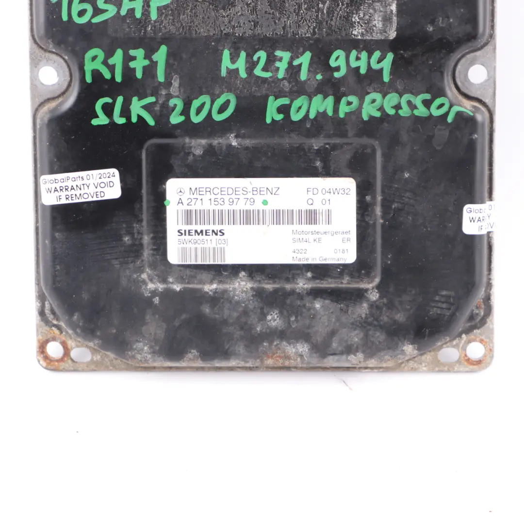 Mercedes R171 SLK 200 163HP M271.944 Kompressor Engine ECU A2711539779 Automatic