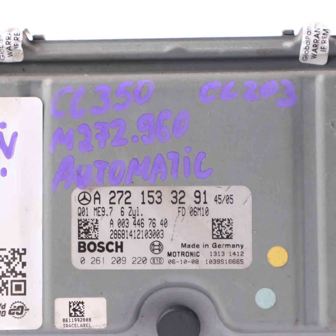 Mercedes CL203 CL350 M272.960 Engine Unit ECU Module A2721533291 Automatic