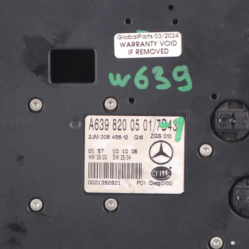 Mercedes Vito W639 Roof Light Interior Front Lamp Switch Panel Grey A6398200501