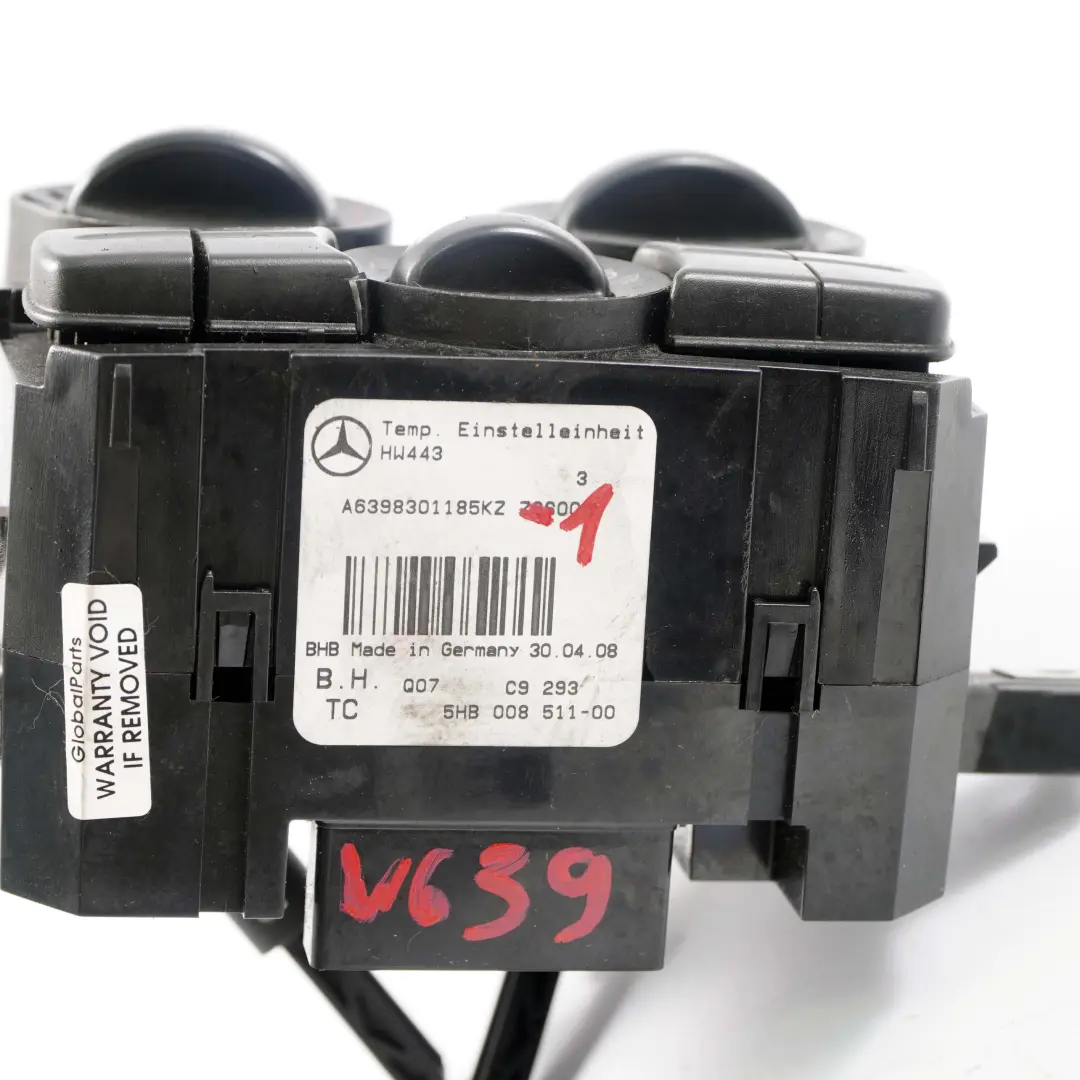 Mercedes-Benz Vito W639 Air Conditioning Unit Control Switch Panel A6398301185