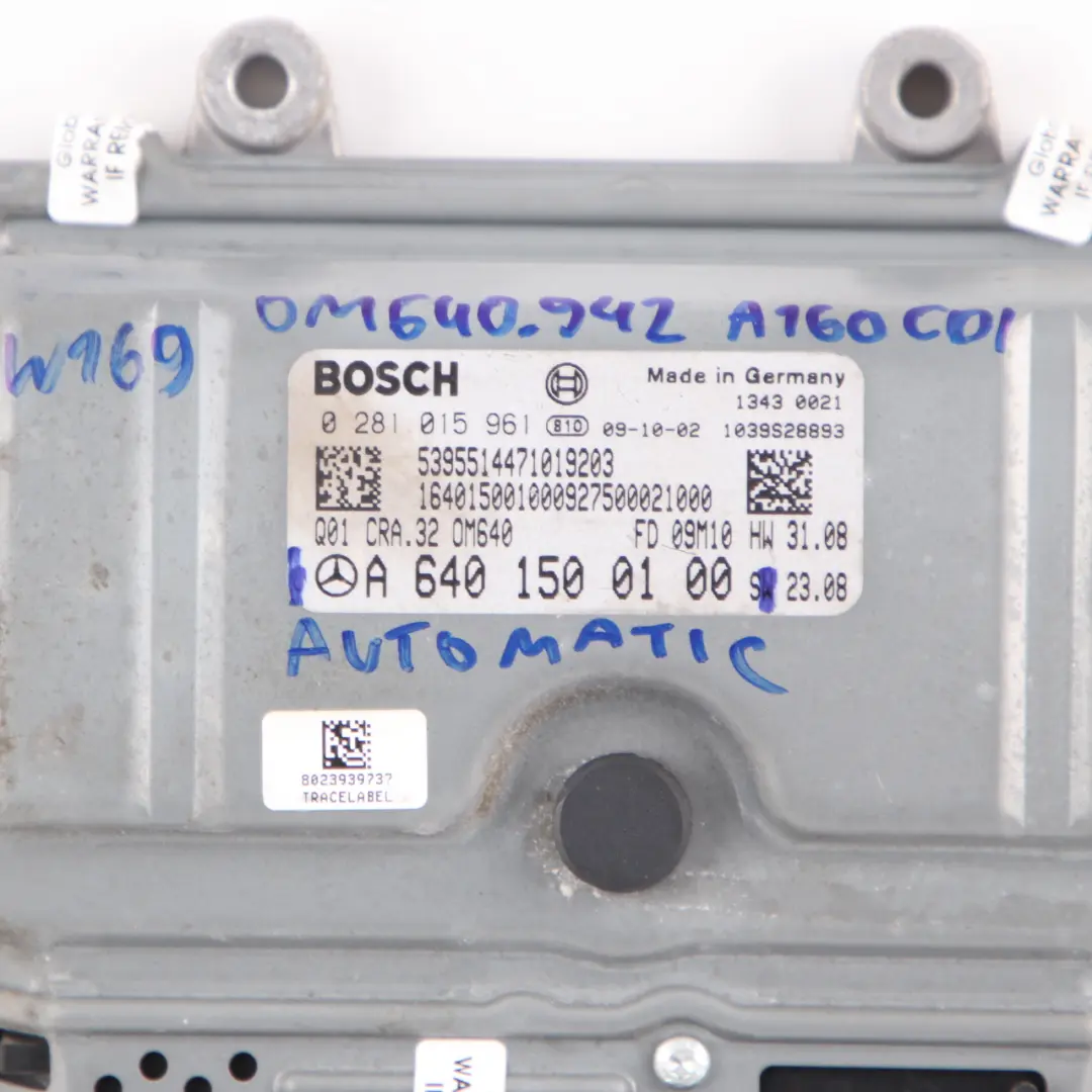 Mercedes W169 W245 A160 B160 CDI OM640.942 82HP Engine ECU A6401500101 Automatic