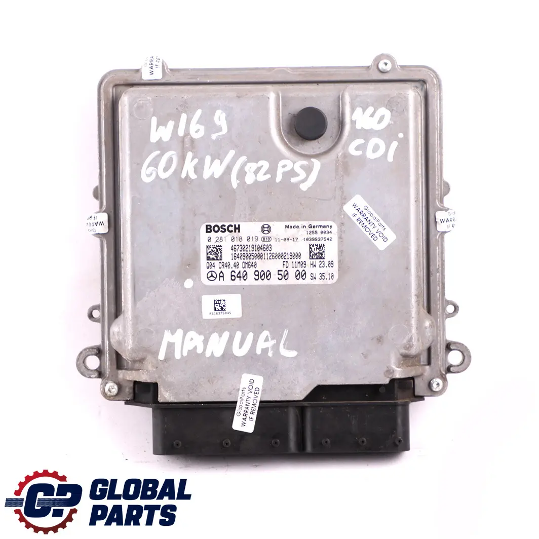 Mercedes-Benz W169 A160 CDI Engine Control Unit ECU Kit A6409005000 + Key Manual