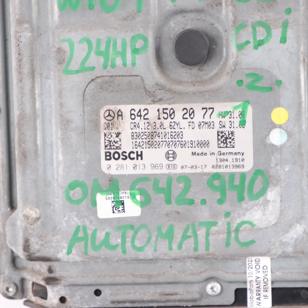 Mercedes W164 ML320 OM642.940 224HP Diesel Engine Unit ECU Kit A6421502077 + Key