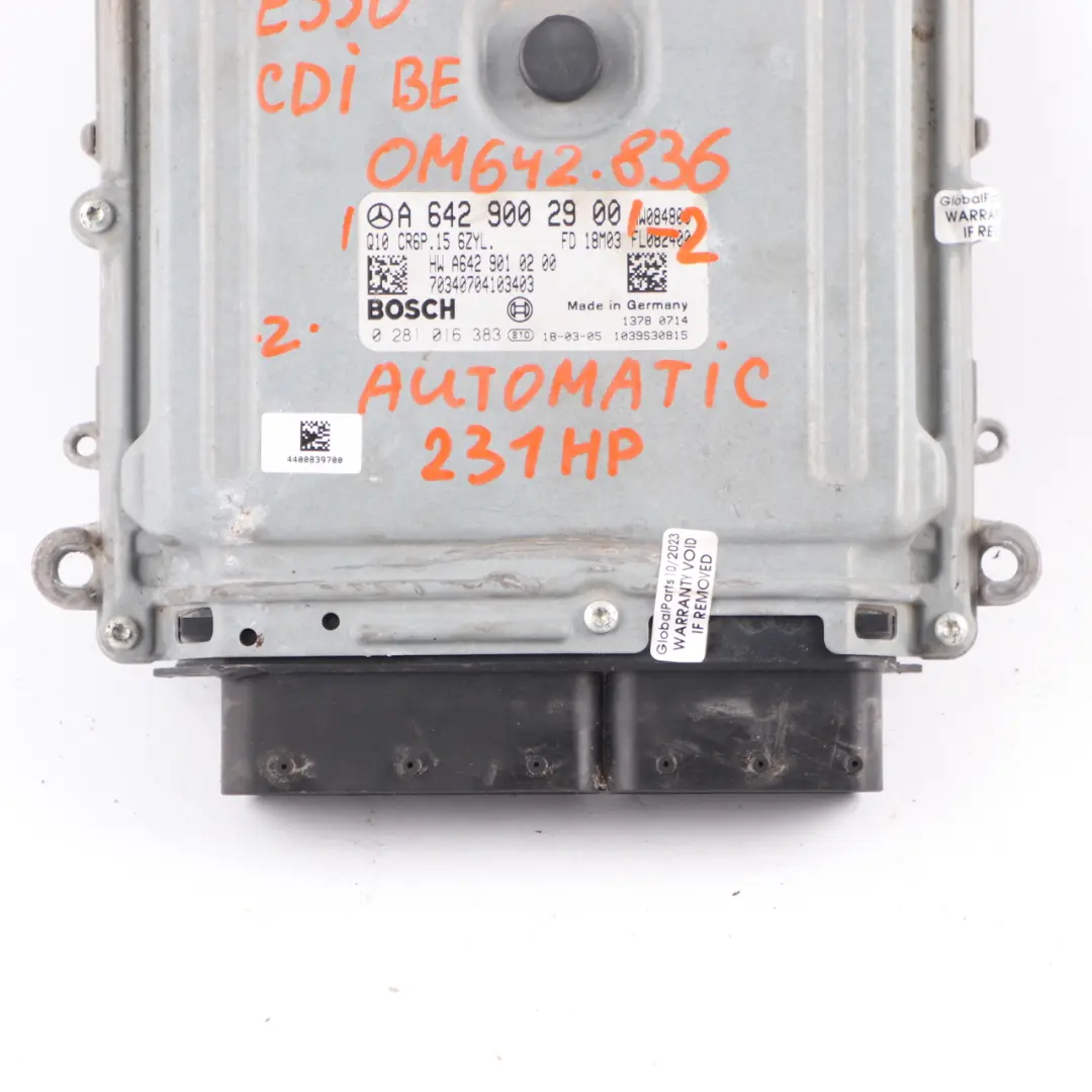 Mercedes W207 E350 CDI BlueEfficiency OM642.836 Engine Module ECU A6429002900