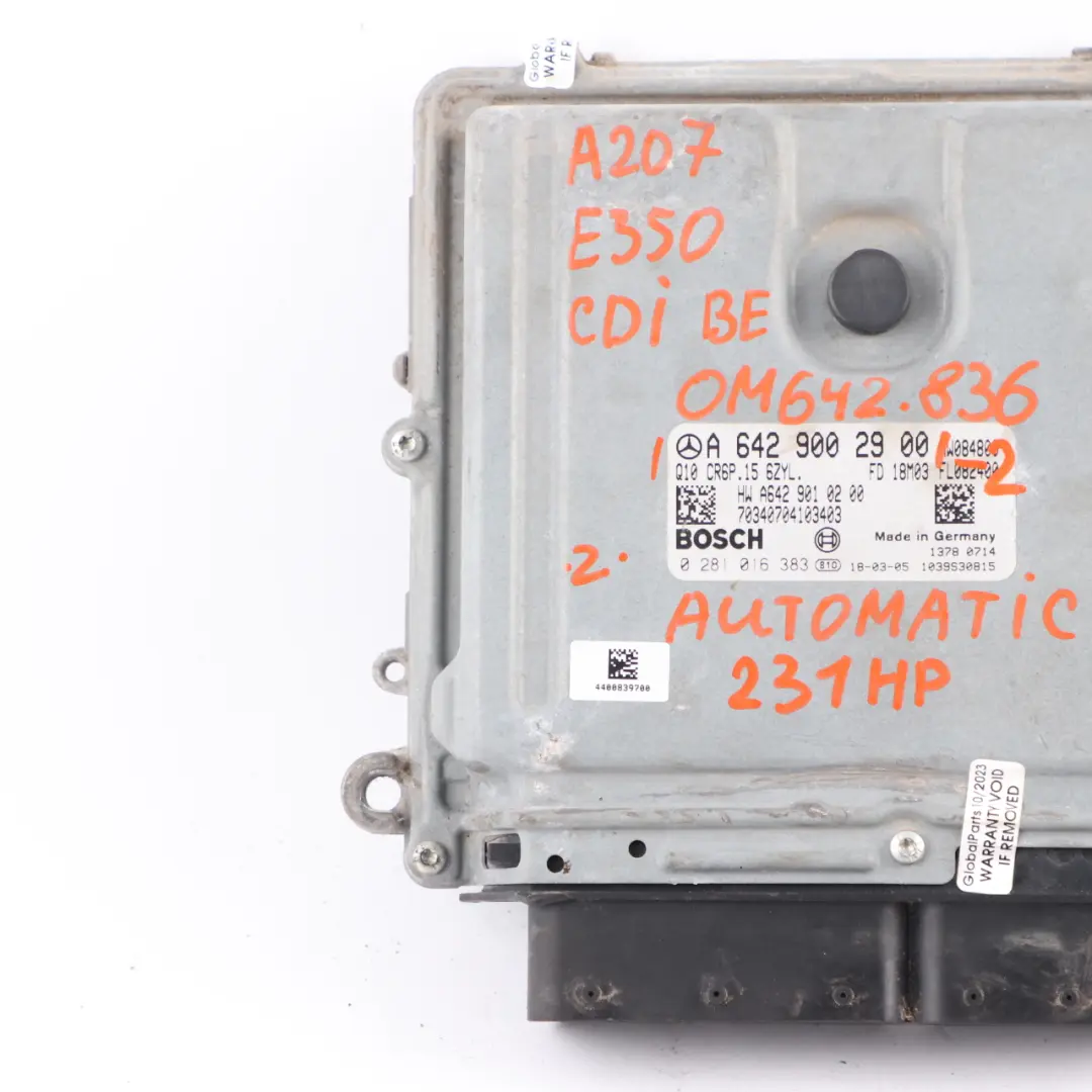 Mercedes W207 E350 CDI BlueEfficiency OM642.836 Engine Module ECU A6429002900