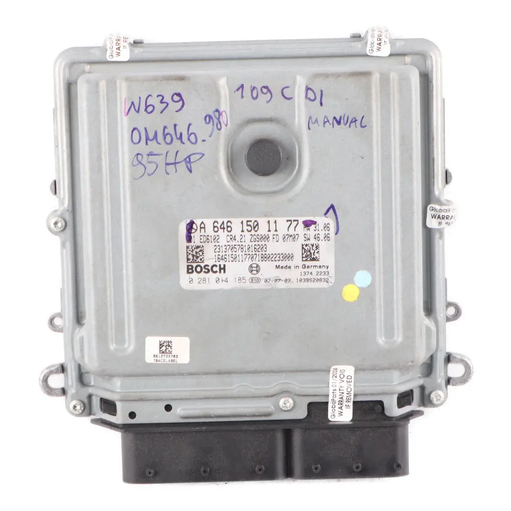 Mercedes W639 109 CDI OM646.980 95HP Engine Unit ECU Kit A6461501177 Key Lock
