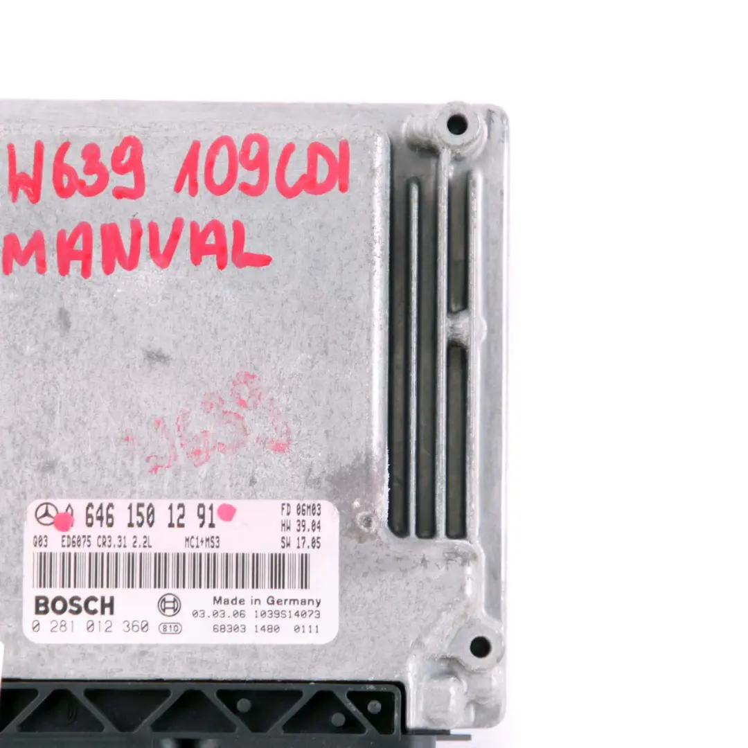 Mercedes W639 Vito 109 CDI OM646 Engine Unit Module ECU A6461501291 Manual