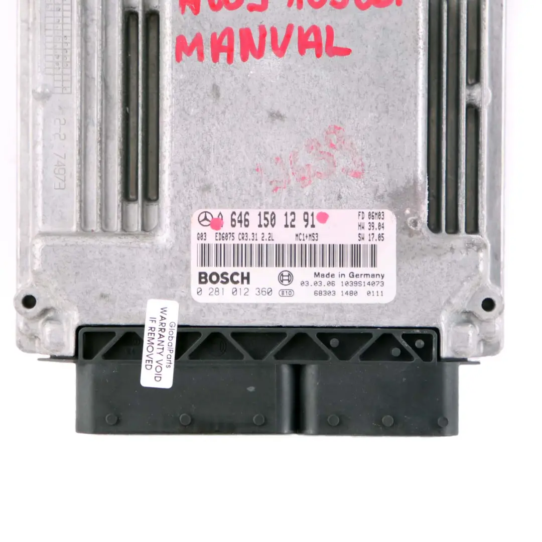 Mercedes W639 Vito 109 CDI OM646 Engine Unit Module ECU A6461501291 Manual