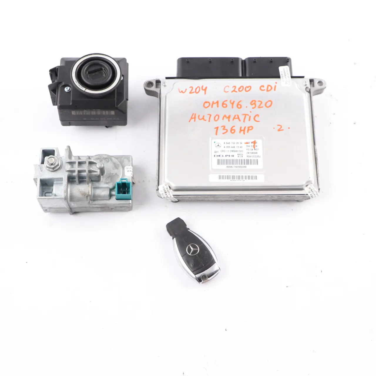 Mercedes W204 C200 CDI OM646.920 136HP Engine ECU Kit A6461502634 Key Lock