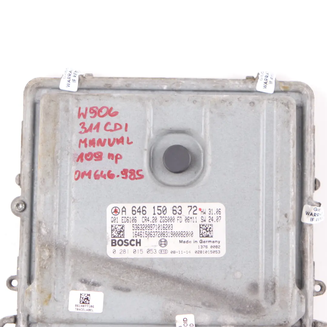Mercedes W906 311 CDI 109HP 646.985 Engine ECU Kit A6461506372 Key Lock Manual
