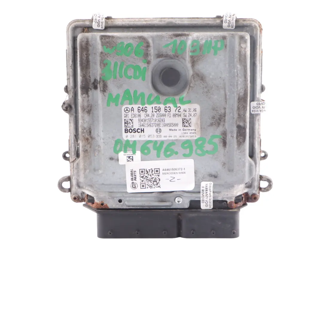 Mercedes W906 311 CDI 109HP 646.985 Engine ECU Kit A6461506372 Key Lock Manual