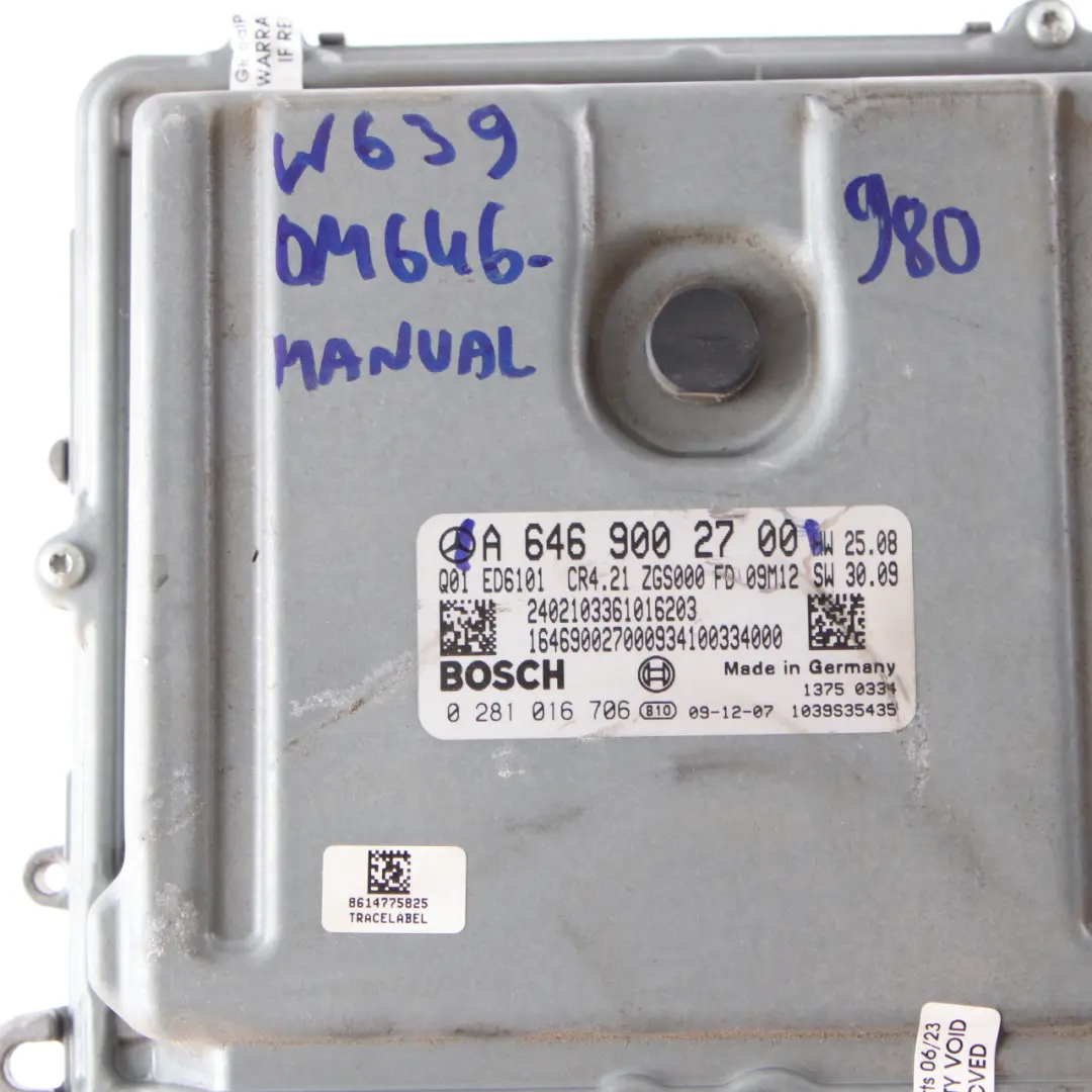 Mercedes Vito W639 OM646.980 Engine Control Unit ECU Module A6469002700 Manual