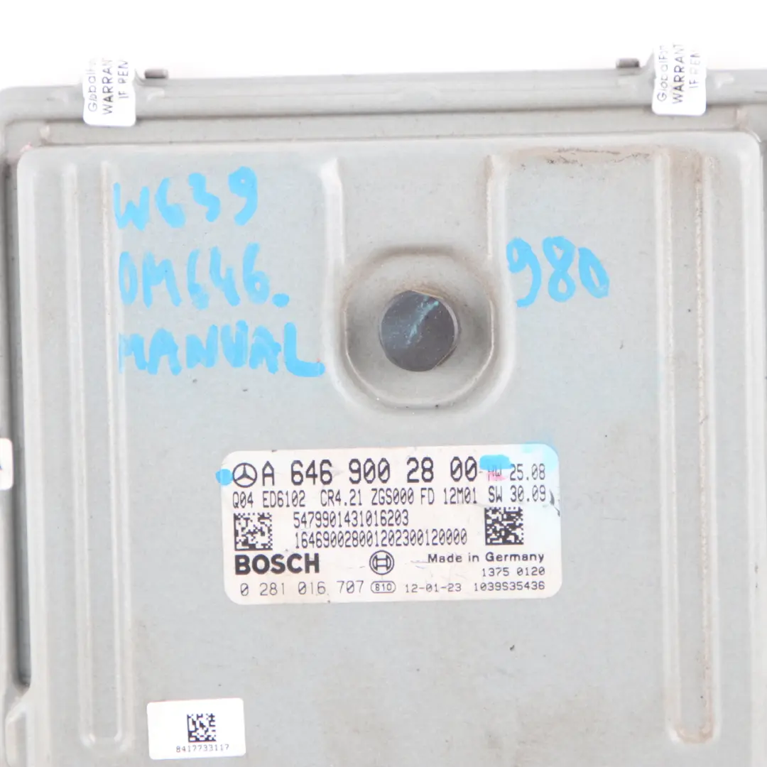 Mercedes Vito W639 OM646.980 Engine Control Unit ECU Module A6469002800 Manual