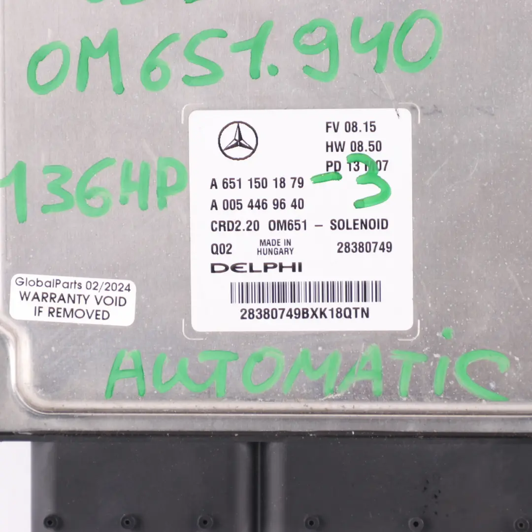 Mercedes W639 OM651.940 113 CDI 136HP Engine Module ECU A6511501879 Automatic