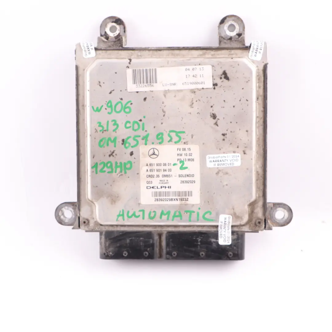Mercedes W906 313 CDI OM651.955 Diesel Engine ECU Kit A6519000601 Key Lock