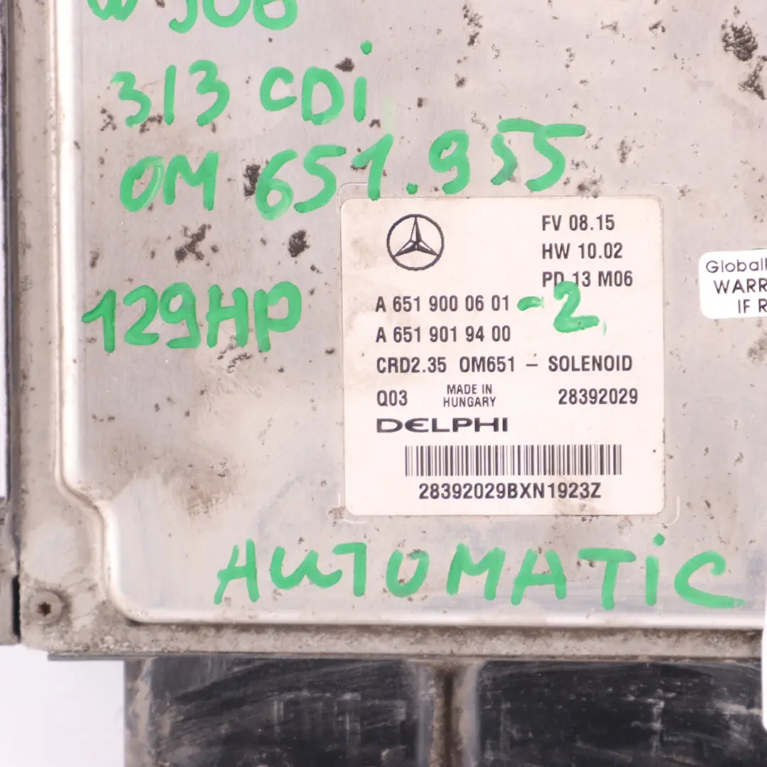 Mercedes W906 313 CDI OM651.955 Diesel Engine ECU Kit A6519000601 Key Lock