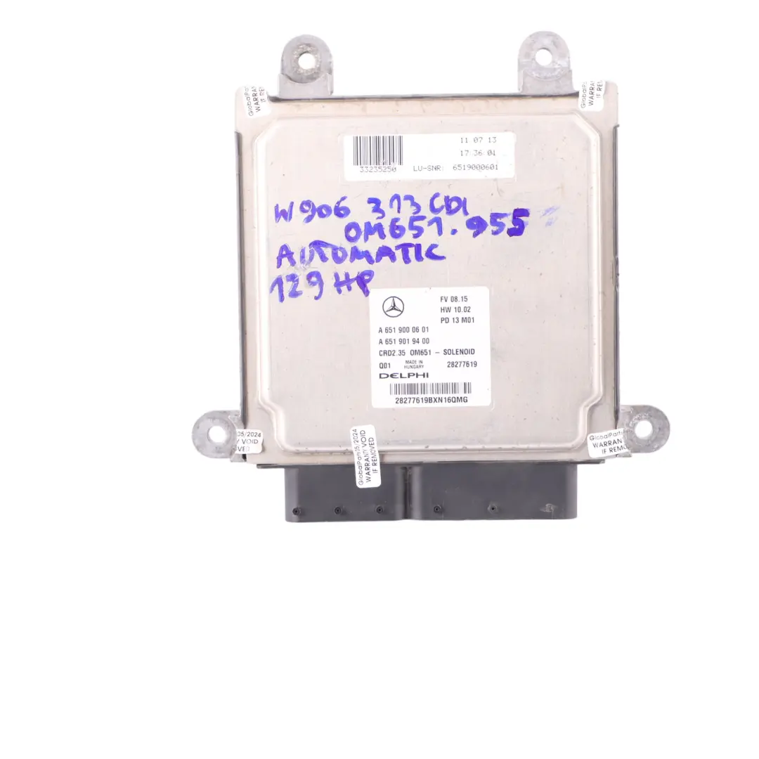 Mercedes Sprinter W906 313 CDI 651.955 129HP Engine ECU Kit A6519000601 Key Lock